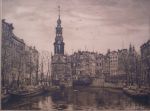 Verkocht.Bolding.Cees Bolding.Geb.1897.Amsterdam Singel met munt.